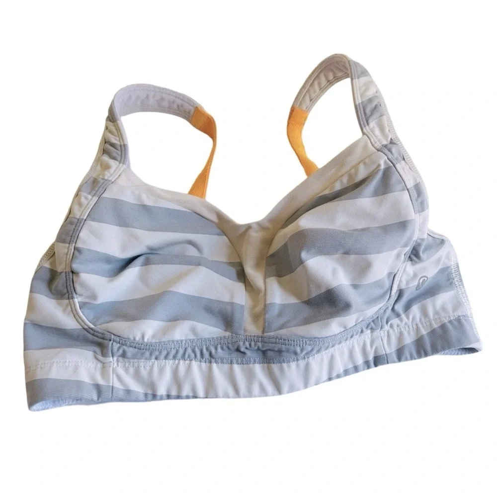 Lululemon Gray and Orange Stripped Sports Bra, supportive straps